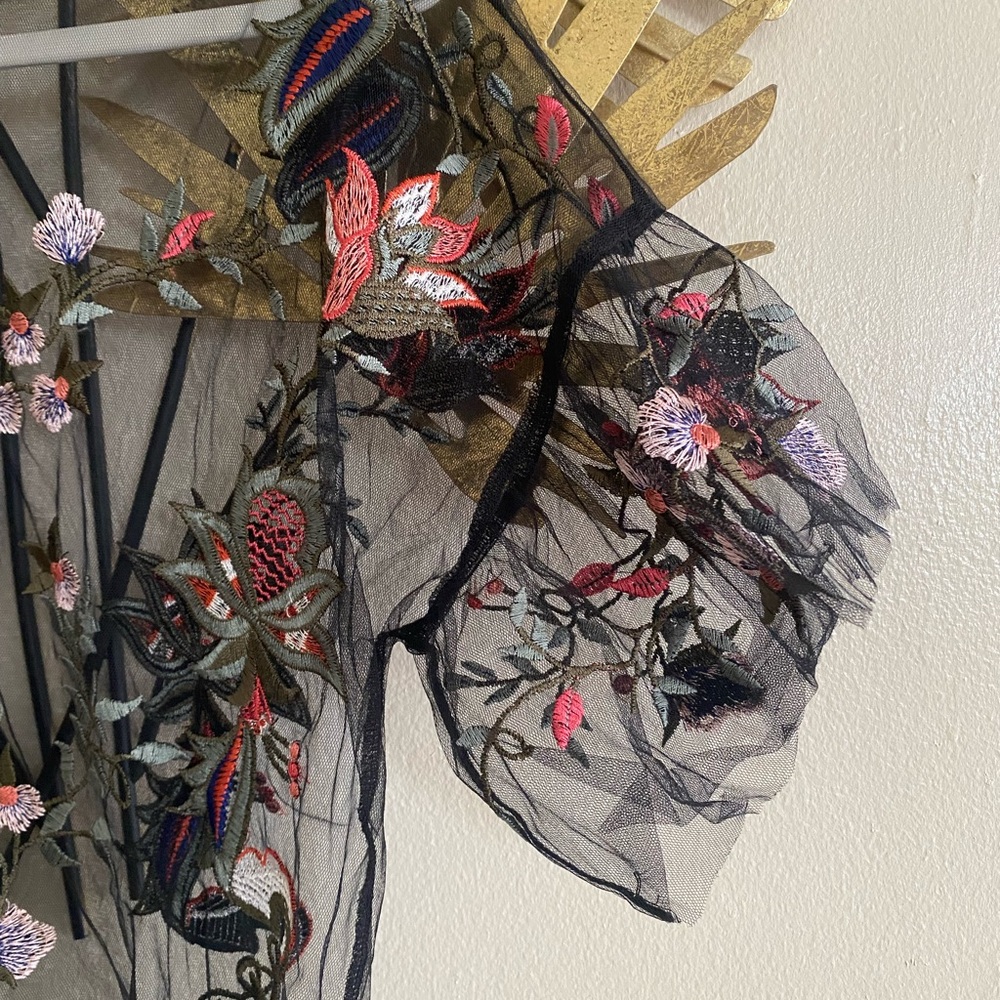 Dalia Black Sheer Floral Embroidered Blouse - Picture 2 of 3